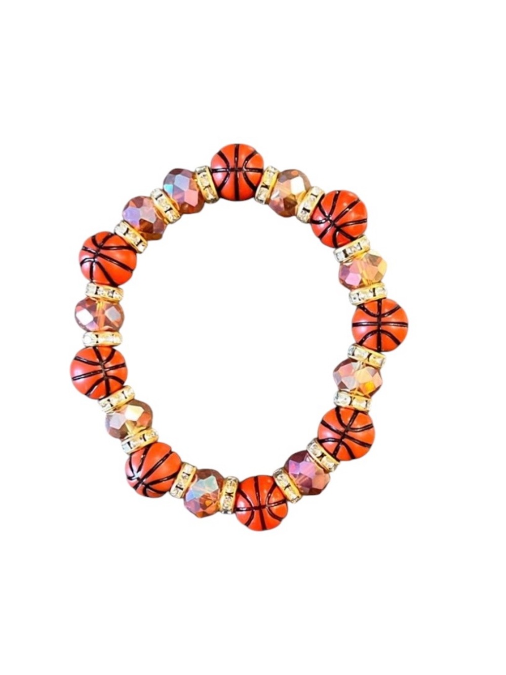 Orange & Brown Basketball Rhinestone Peach Faceted Bead NBA Stretchy Bracelet